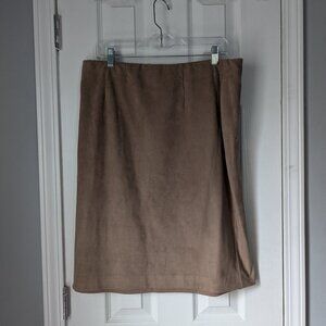 Susan Graver Skirt, Tan, Faux Suede, Lined, Elastic Waist, Size 14